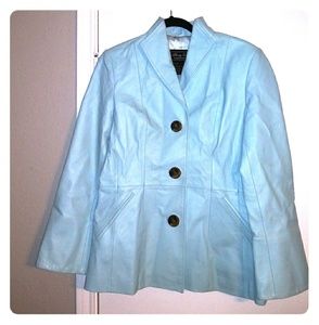 Sky Blue Leather Coat